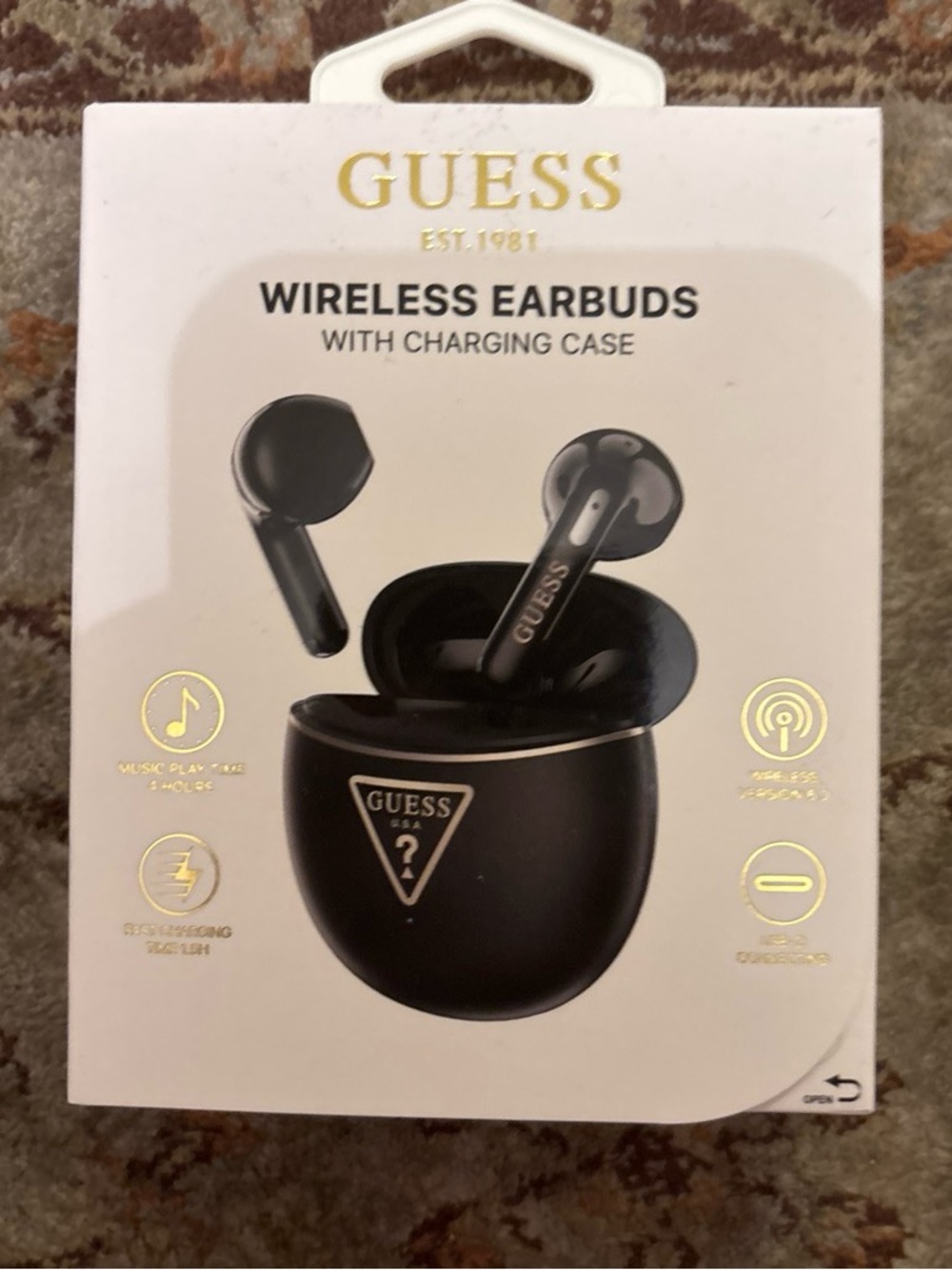 GUESS Black Wireless Earbuds with Black Charging Case